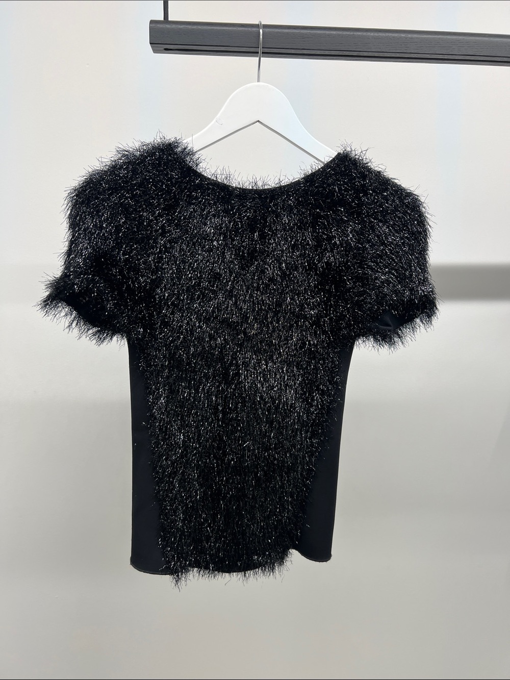 Black Fringe Fuzzy Short-Sleeve Tee